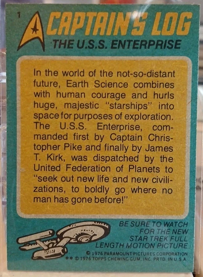 1976 Topps Star Trek - The U.S.S. Enterprise #1 NM/MT Captain Kirk/Spock Vintage - Image 2 of 2