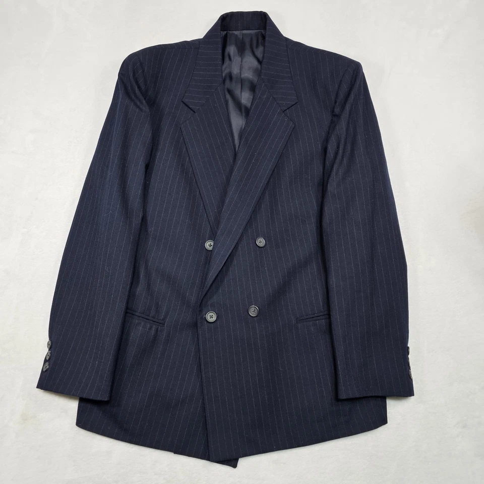 Vtg Nordstrom 2 pc Suit Womens Sz 40 Jacket & Skirt Sz 12 Navy Wool Pinstripe - Image 3 of 4