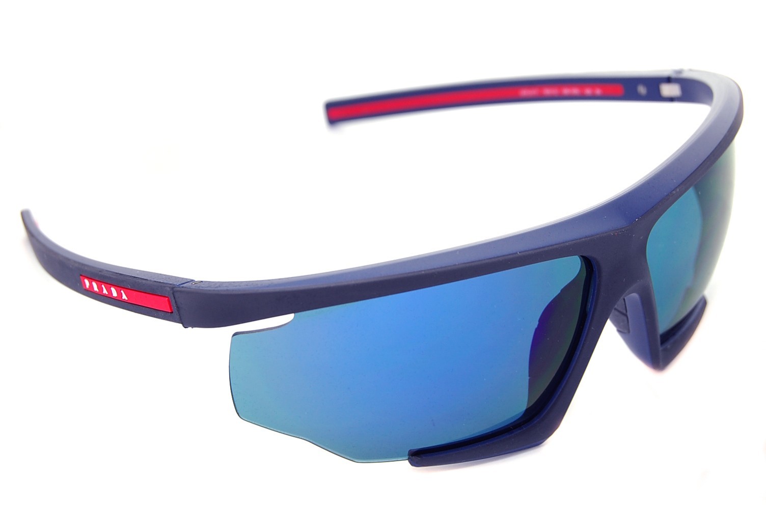 PRADA SPORT TUNING 07YS 13K05U Wrap Sunglasses MATTE BLUE RUBBER VIOLET MIRROR
