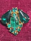 Green Marquise Rhinestone Clip-On Earrings Gold Tone Metal Pair — photo 2