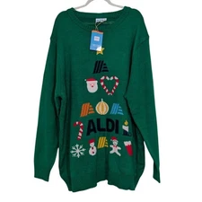 NEW Aldi Gear Christmas Sweater Mens Unisex Size XL Green Ugly Holiday Crew Neck