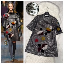 Authentic Dolce & Gabbana sequins flower design 5/8 sleeve dress 38