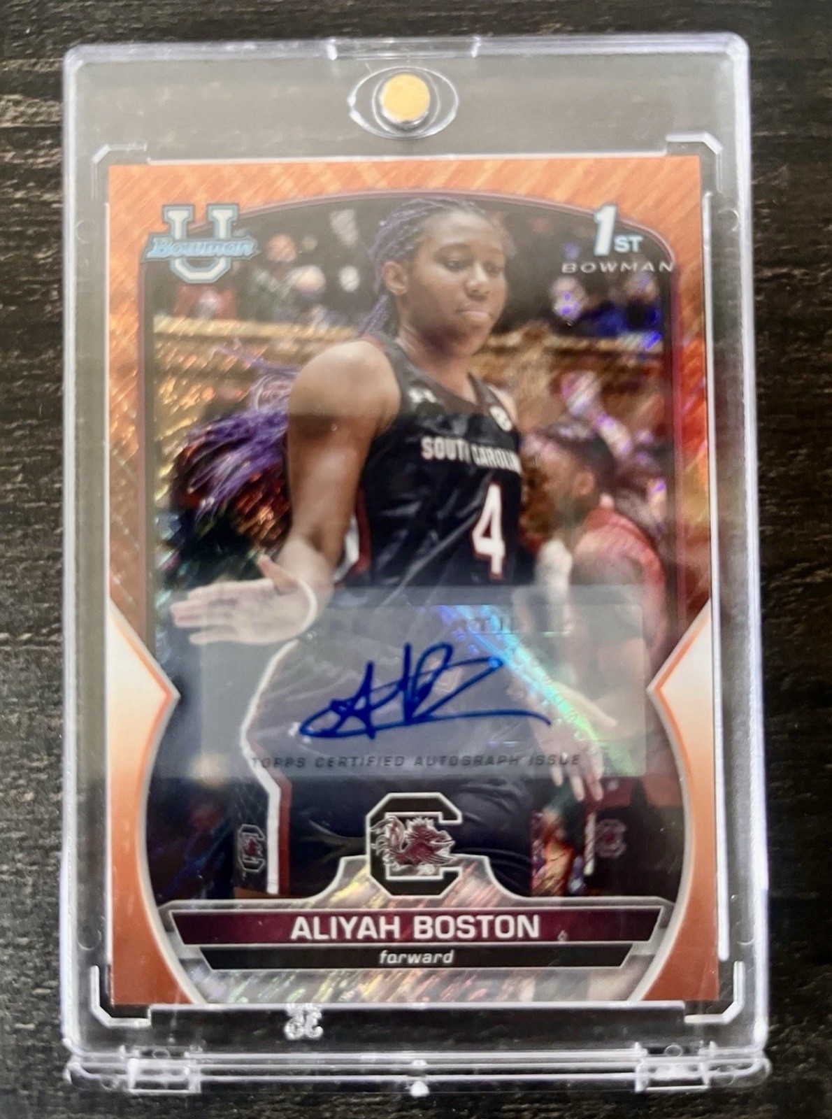 2022 Bowman University Chrome ALIYAH BOSTON RC #5 AUTO Orange Shimmer /25 Fever