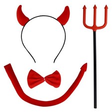 Jmkcoz Halloween Devil Costume Set Devil Horn Headband Red Devil Tail Bowtie Dev