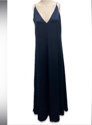 Club Monaco Slip Dress Small Navy Whimsigoth Grunge Maxi Cami V-Neck Satin Forma
