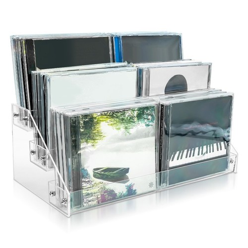 3 Tier Clear Acrylic CD Holder Cascading CD Storage Rack H4W76227 - Picture 4 of 8