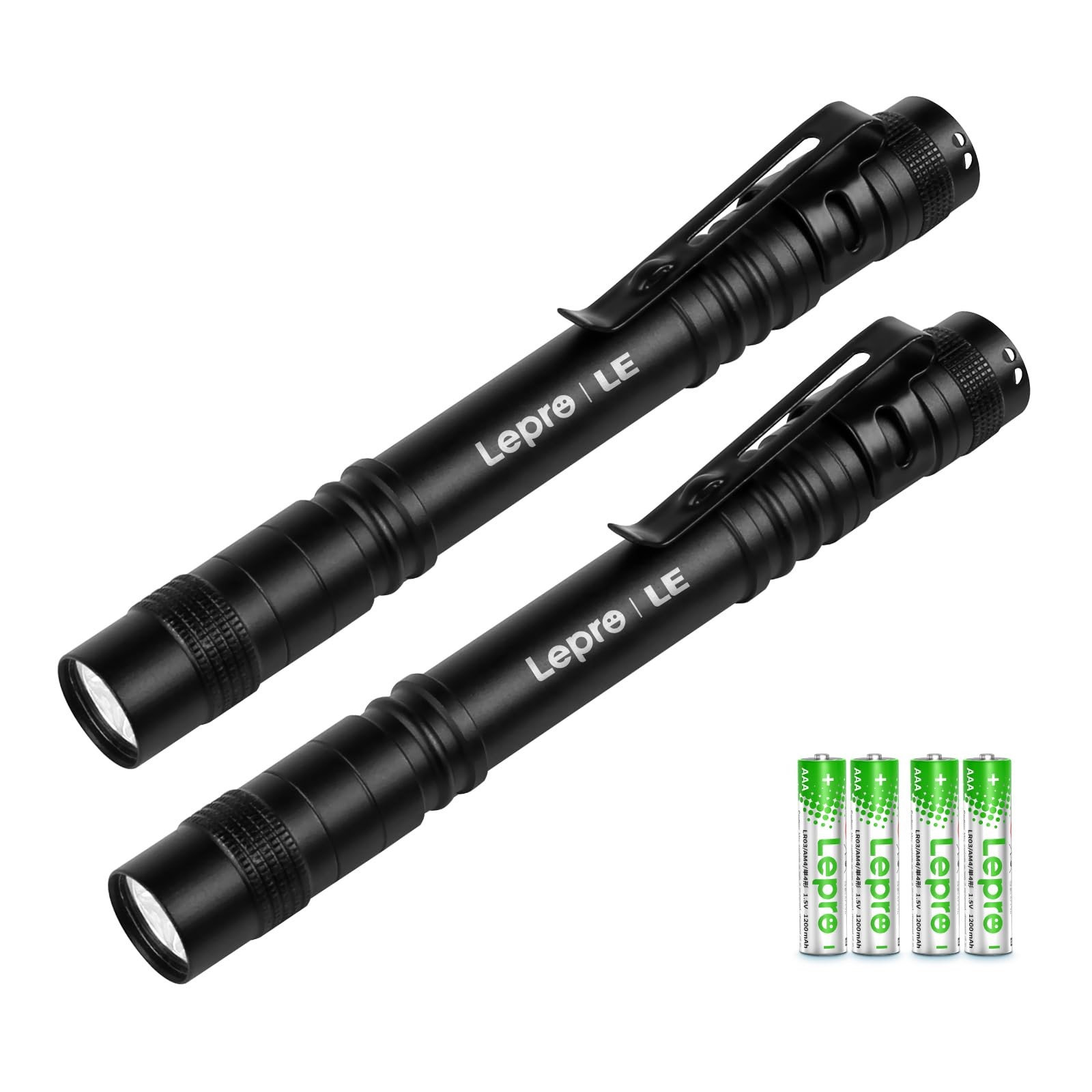 Lepro Small Torch Battery Powered, 2 Pack LED Penlight with Small, Black