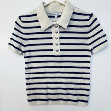 NWT Veronica Beard Brandt Cashmere Polo Sweater. Women s XS. Ivory Navy Stripe.