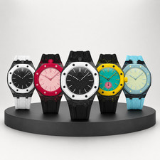 Carbon Fiber Case Woven-Texture FKM Strap for AP x Swatch Royal Pop Watch Mod