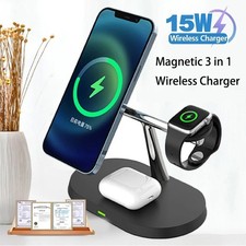 3in1 Magnetic Wireless Charger Stand 15W Fast Charging iPhone iWatch AirPods