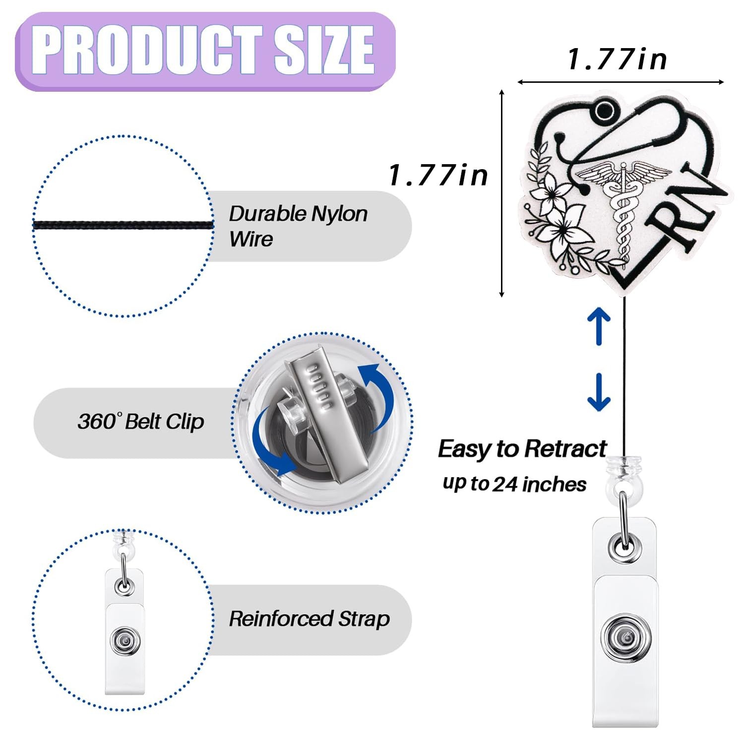 как выглядит Cute RN Badge Reel Retractable for Registered Nurse Medical Worker Regist... фото