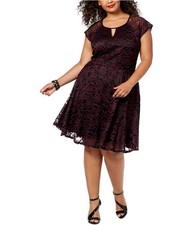 City Studio Womens Lace Fit & Flare Dress, Purple, Plus Size, 20W