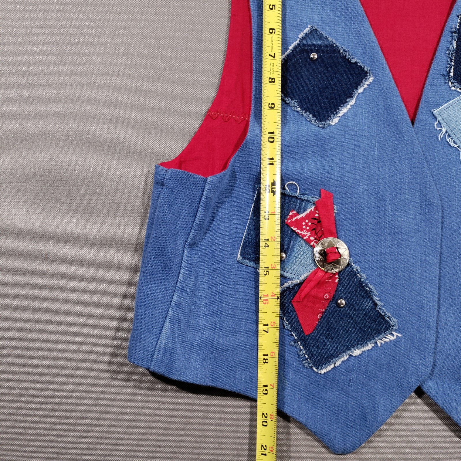 Vtg Handmade Grannycore Denim Patchwork Vest Larg… - image 4