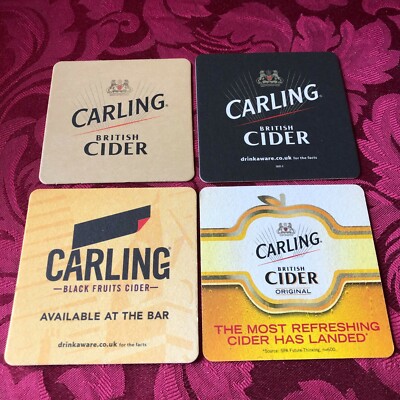 BREWERIANA COLLECTOR - CARLING CIDER - 4 VERSCHIEDENE BIERDECKEL - TABLETTS 78 & 79