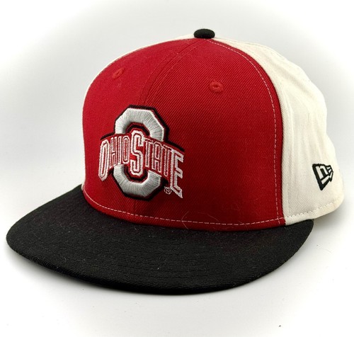 Ohio State Buckeyes New Era 59Fifty Team Patch rot/weiß/schwarz tailliert 7 1/4 Mütze neu ohne Etikett