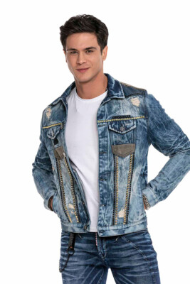 Cipo & Baxx DAYTONA Herren Biker Jeans Jacke Denim Blau CJ264 alle Gr. Neu