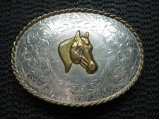 WESTERN STERLING SILVER HORSE BELT BUCKLE! VINTAGE! RARE! DIABLO MFG! 85g! 1970s