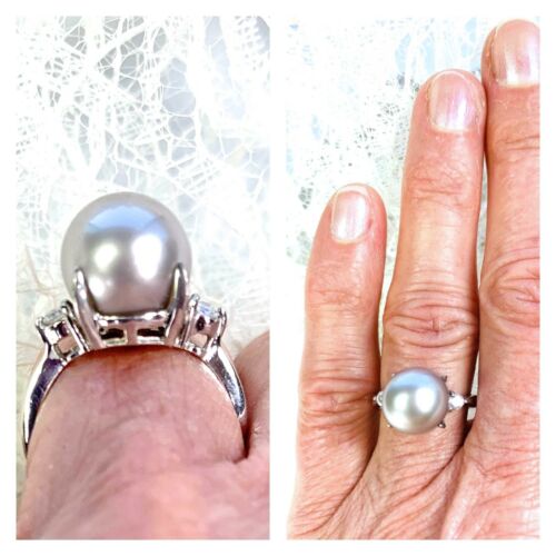 Vintage Japanese Platinum (Pt900) 11mm South Sea Pearl and Diamond Ring |  eBay