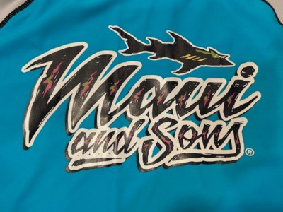 Maui and Sons Men's Blue/Gray Rash Guard UPF 50+ Long Sleeve Shark Shirt- Size L