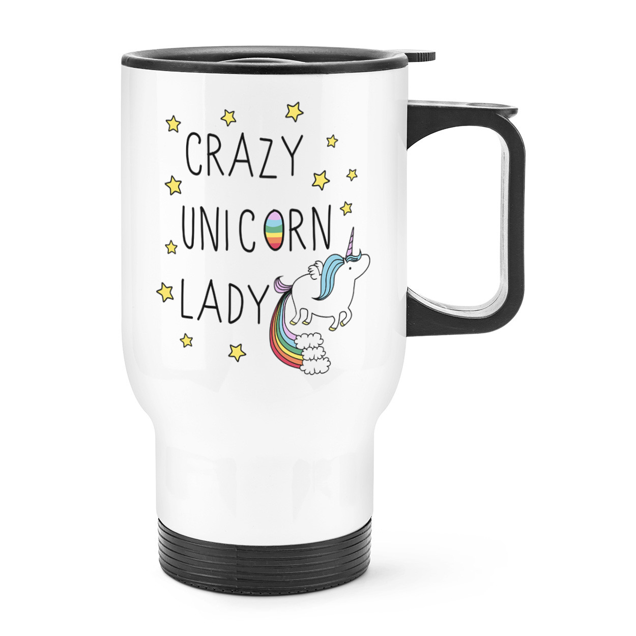 Crazy Unicorn Lady Travel Mug Cup With Handle - Funny Thermal Flask