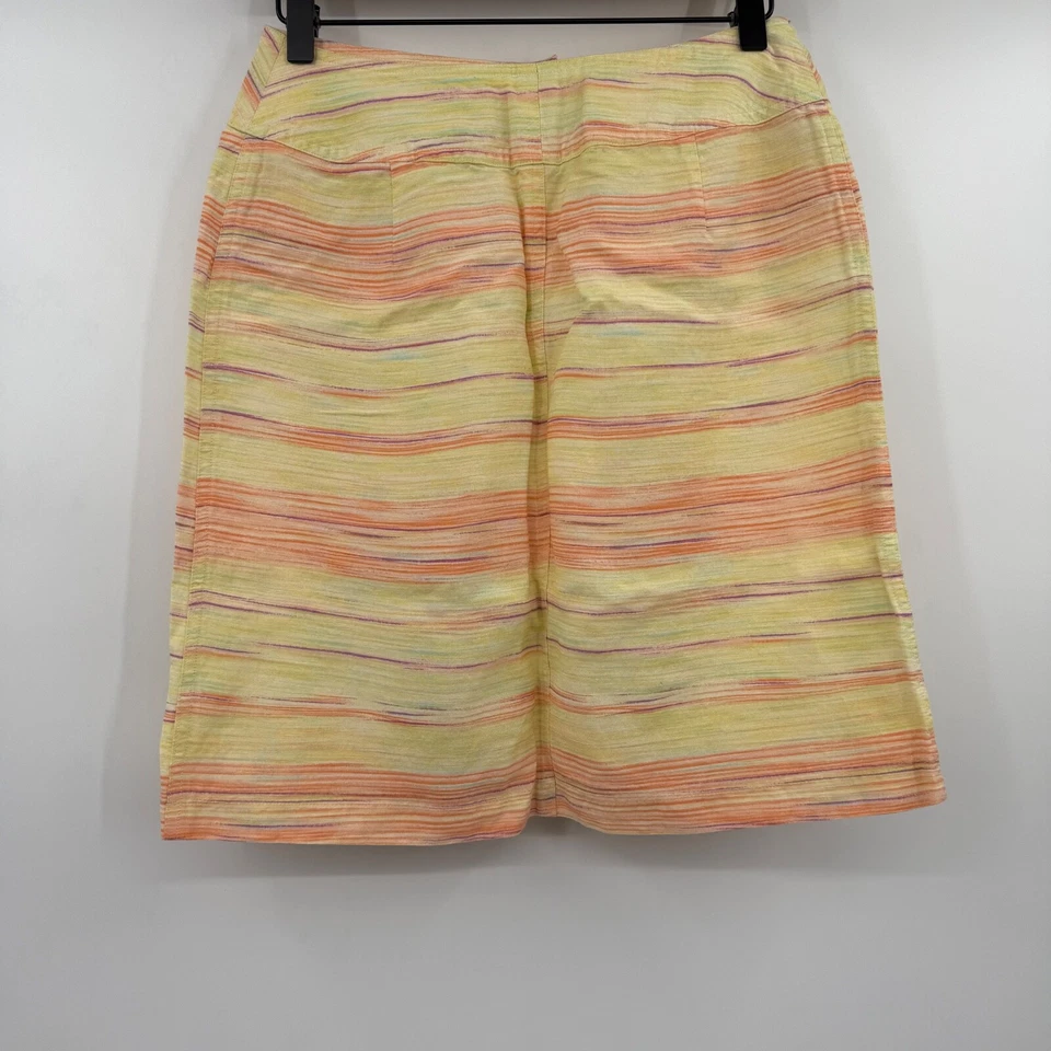 Falda Harve Bernard para mujer 8 rayas amarillas mezcla de lino tiro medio colorida Foto 3 de 4