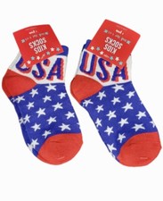 Kids Patriotic Crew Socks Unisex Lot Of 2 USA Red/White/Blue Stars Size 5 - 6.5