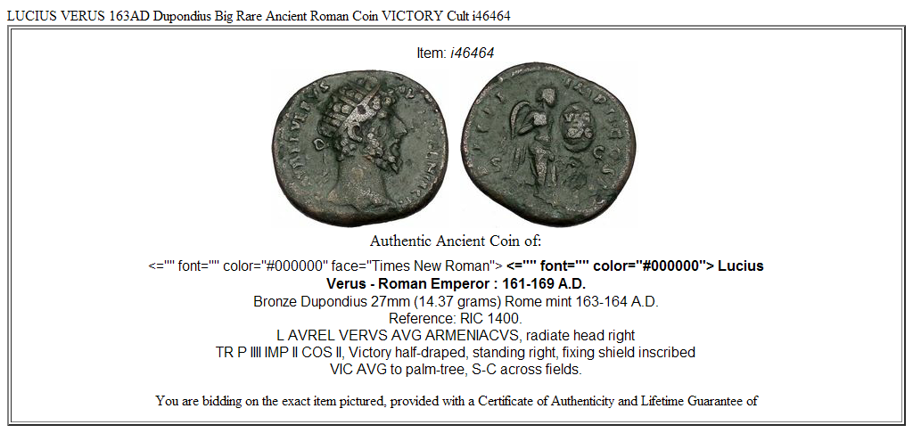 LUCIUS VERUS 163AD Dupondius Big Rare Ancient Roman Coin VICTORY Cult i46464