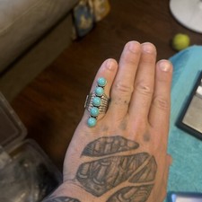 STERLING SILVER NATIVE AMERICAN TURQUOISE 5 STONE WIDE BAND FINGER RING SZ 11