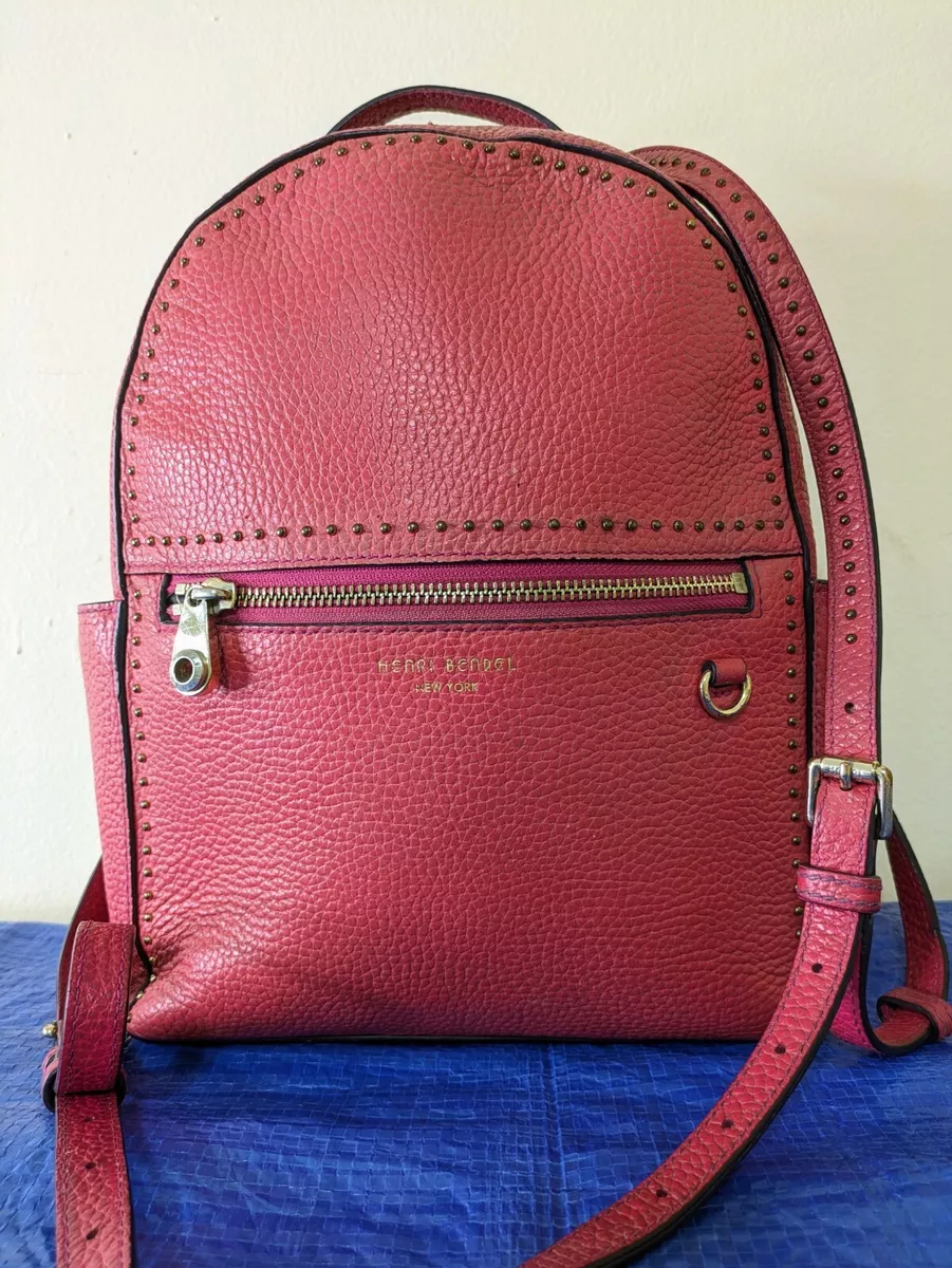 HENRI BENDEL New York Backpack Pink Pebbled Leather Studded Size 11x9x3.5