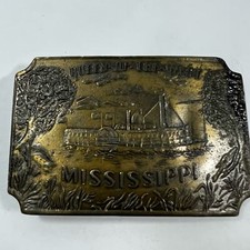Mississippi Queen Of The West Belt Buckle Riverboat Steamer Boat Vintage