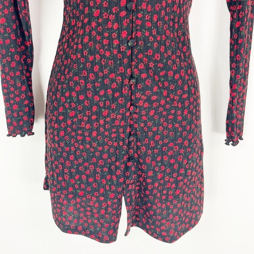 ,, Topshop ribbed ditsy print stretch jersey button up mini dress size 8 pet - Picture 2 of 3