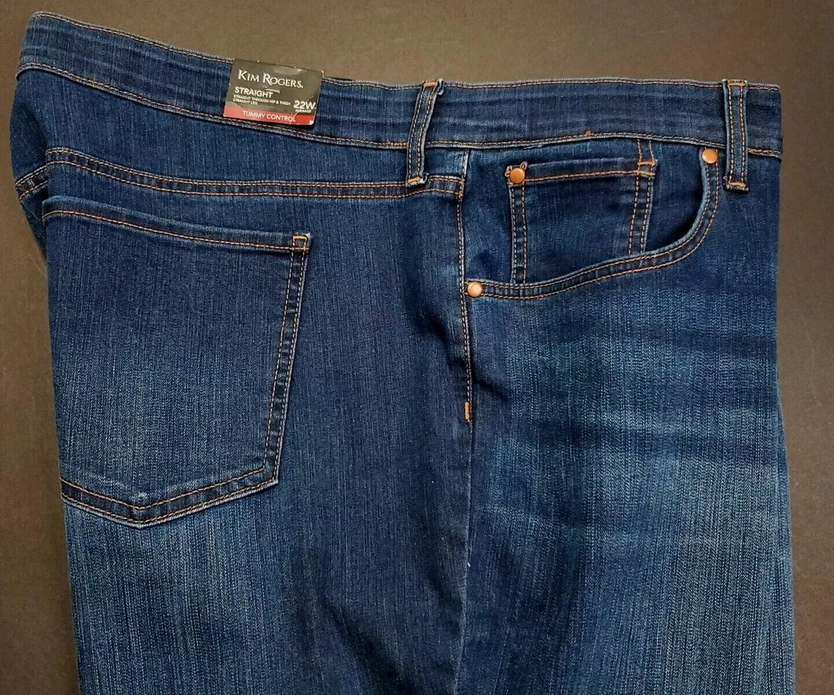 Kim Rogers Women Size 22W Blue Denim Jeans Tummy Control Straight NWT 5  Pocket