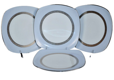 NORITAKE Fine China Piedmont Platinum Square Accent Plate Set of 4 New
