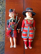 2 Vintage 7" Dolls Hard Plastic/Celluloid Sleepy Eyes Scottish Girl-English Guar