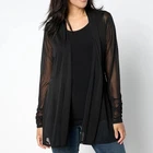 Susan Graver Size 2X Regular Black Mesh Cardigan & Liquid Knit Tank Set