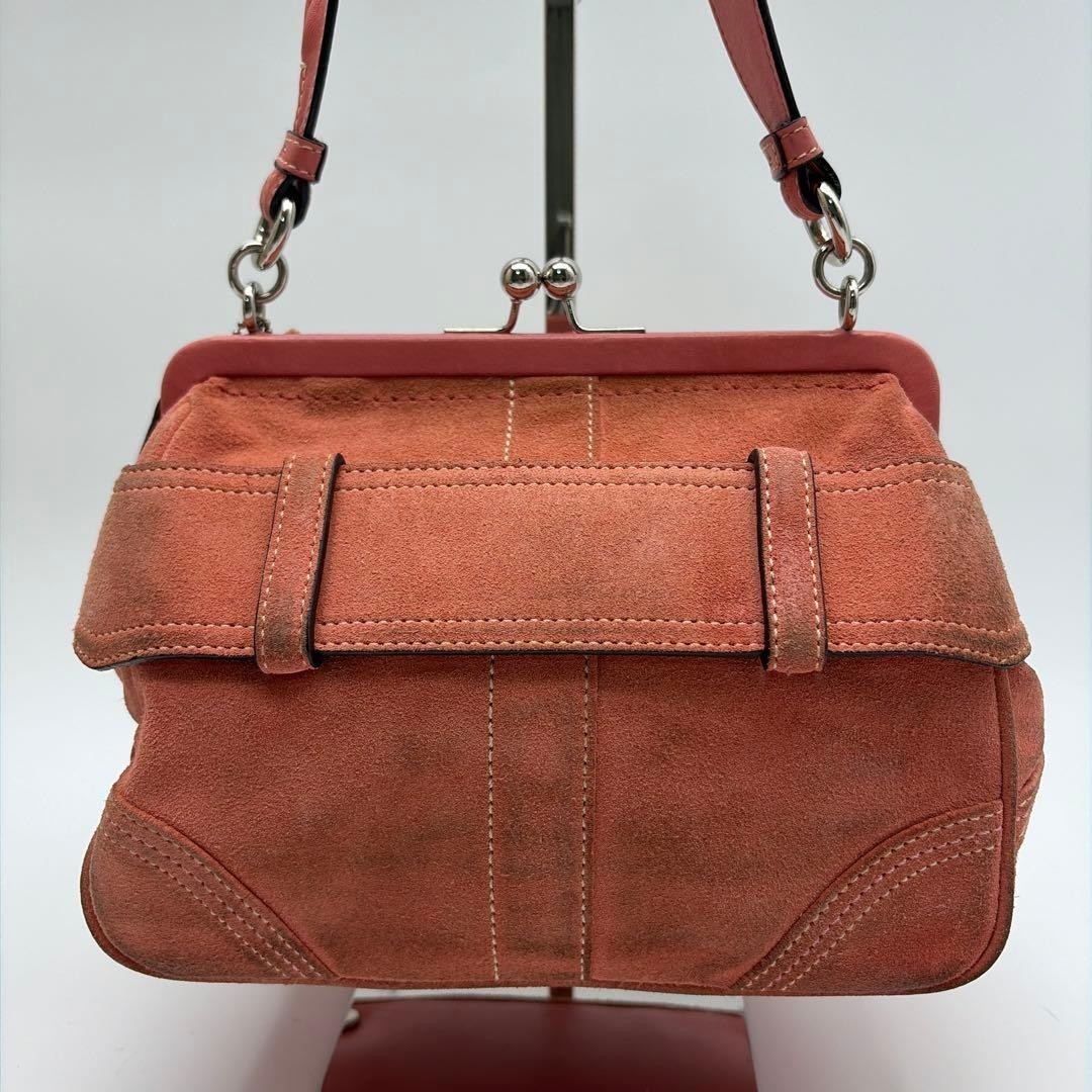 Vintage COACH 8A25 Soho Kisslock Suede Handbag Pink Ribbon Bow Y2K Rare No Box image 8