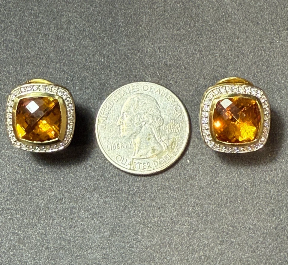 Pendientes Omega David Yurman Oro Amarillo 18k Citrino y Diamante Trasero Foto 2 de 4