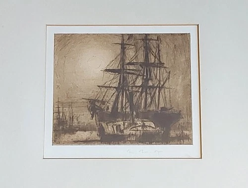 Signed Sir Frank William Brangwyn High Mast Ship Dry Point Etching (PR231)
