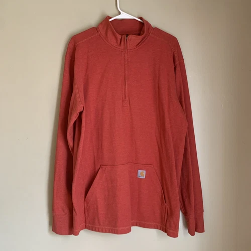 Carhartt Sweatshirt Mens XL Orange Heavyweight 1/4 Zip Thermal Relaxed Fit