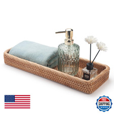 Rattan Bathroom Vanity Tray Toilet Tank Basket Narrow Hand Towel Storage 16.3"