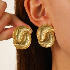 Women Spiral Stud Earrings Teardrop Texture Eco-Friendly Color Fashion Jewelry