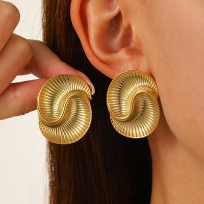 Women Spiral Stud Earrings Teardrop Texture Eco-Friendly Color Fashion Jewelry