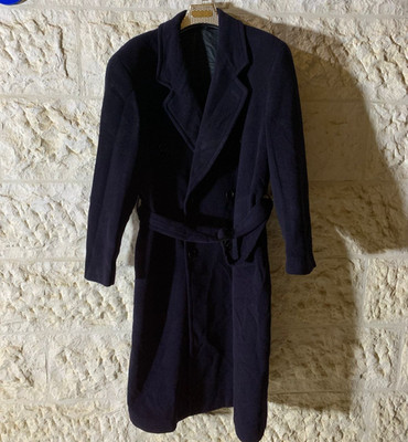 Vintage Hugo Boss pure Wool belted Navy double breasted long over coat 50R 2XL