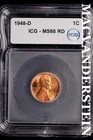 1948-D Lincoln Wheat Cent-ICG MS 66 RD Choice Gem BU No Reserve #SLL880