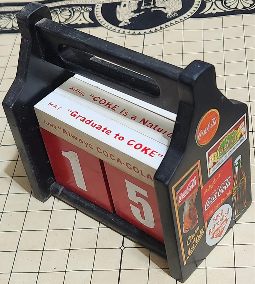 Coca-Cola Coke Manual Block Calendar Vintage Alternating Wood Blocks  - Image 2 of 4