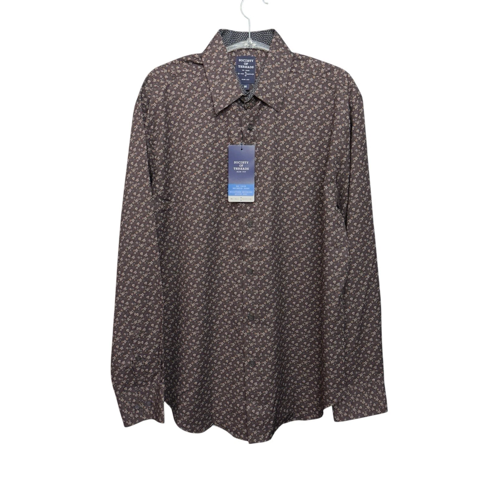 Society of Threads Men’s Slim Fit Floral Print Button-Up Shirt Medium