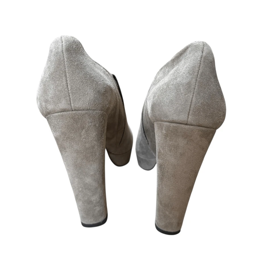 Stuart Weitzman grey suede peep-toe platform booties chunky block heel size 10 - Image 3 of 4