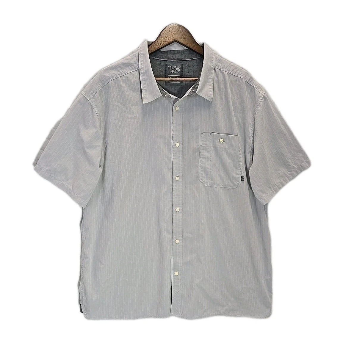 Mountain Hardwear Mens XXL Button Up Shirt Short Sleeve Gray Cooling Trail Hike