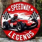 Speedway Legends Vintage Tin Metal Signs Home Décor 8x8 Rustic Round Racing Car