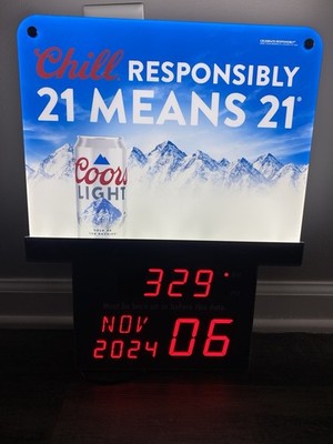 New Coors Light Electronic Legal Age Calendar Clock Sign, Breweriana Theme